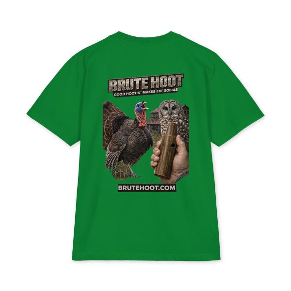 unisex-max-heavyweight-short-sleeve-kelly-green-back-6a932a699b5dc.jpg Oversized Brute Hoot Graphic Tee "Good Hootin Makes Em Gobble"