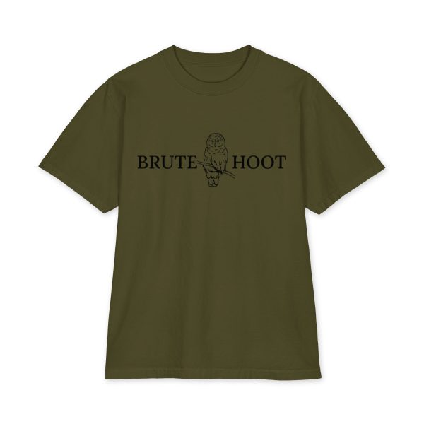 unisex-max-heavyweight-short-sleeve-olive-front-6a932a699b085.jpg Oversized Brute Hoot Graphic Tee "Good Hootin Makes Em Gobble"