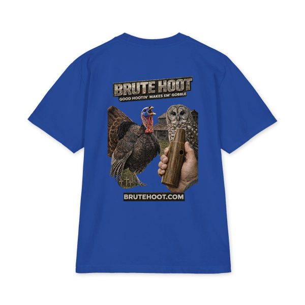 unisex-max-heavyweight-short-sleeve-royal-back-6a932a699b6c5.jpg Oversized Brute Hoot Graphic Tee "Good Hootin Makes Em Gobble"